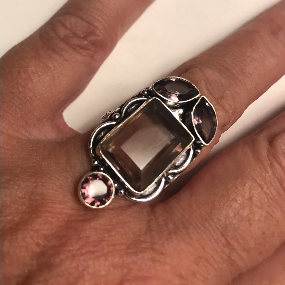 Pink Amethyst Stamped 925 Sterling Silver Ring